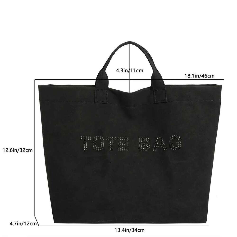 Luxury Velvet Tote Bag for Women Rhinestone Logo Embroidery Lightweight Large Capacity Velcro PU Water Resistant Comfort Handle XJ260306