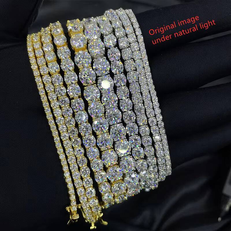 Hip Hop Moissainte Diamond 3mm S925 Tennis Chain White Gold Necklace Women Fine Jewelry With Full Diamond Moissanite Necklace
