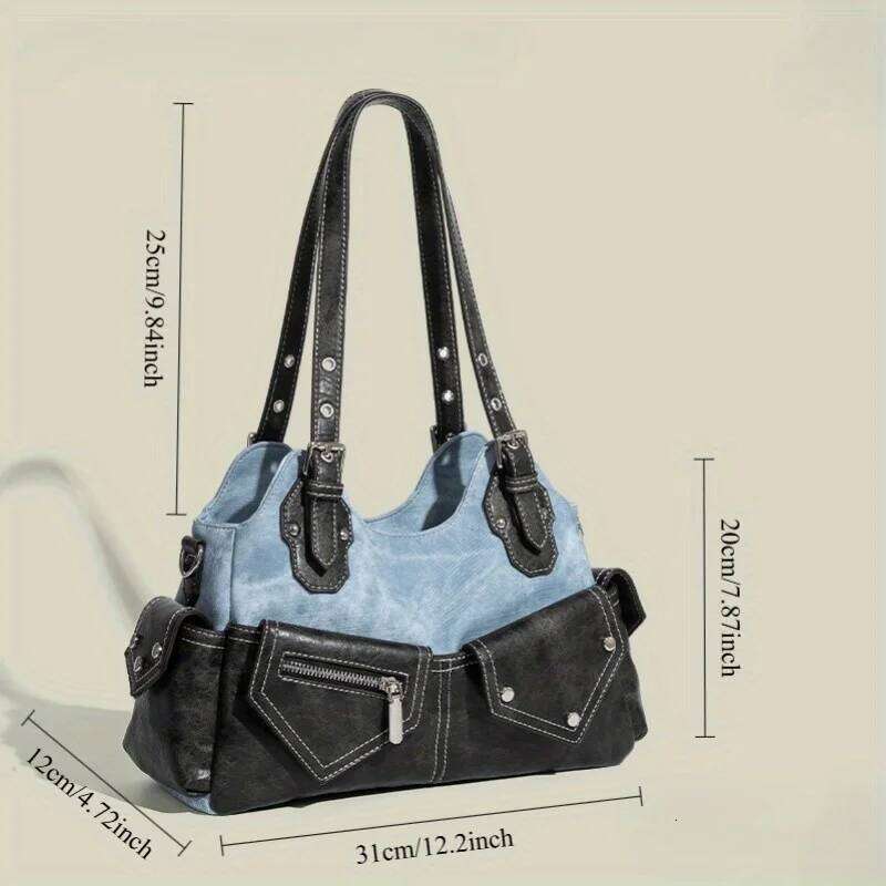 New Women's Fashion Motorcycle Underarm Crossbody Bag Spring Summer Commute Zipper Pocket Stylish Shoulder Handbag Gift XJ260306