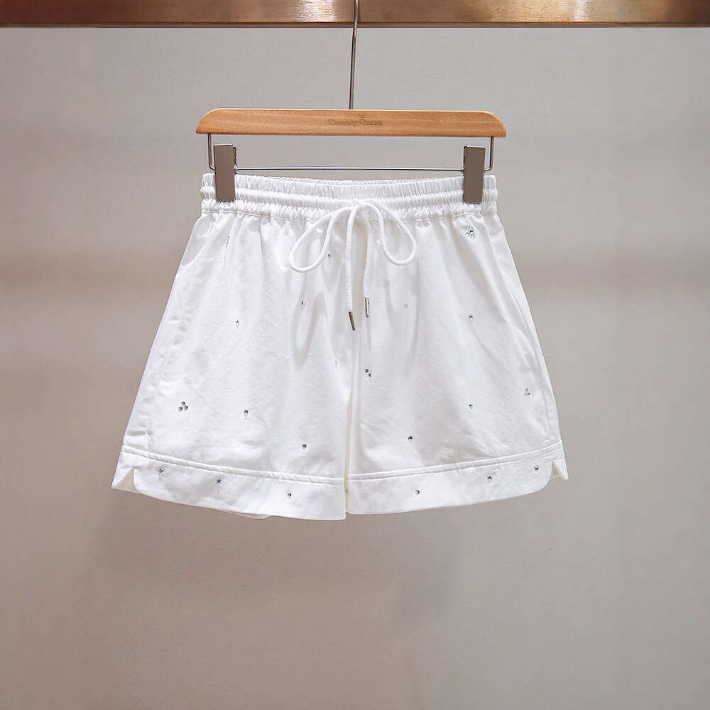 2026 Spring and Summer New French Heavy Beaded Irregular Collar Shirt Top A-line Wide Leg Shorts Set