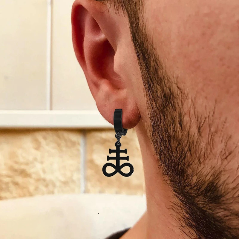 BRIMSTONE SATANIC CROSS EARRING for men CHURCH OF SATAN SATANIC STAINLESS STEEL EARRINGS UNISEX JEWELRY 260302