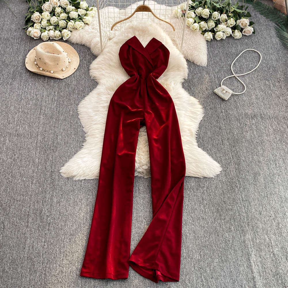 2026 niche light luxury high-end women's jumpsuit European and American travel style A13 backless strapless