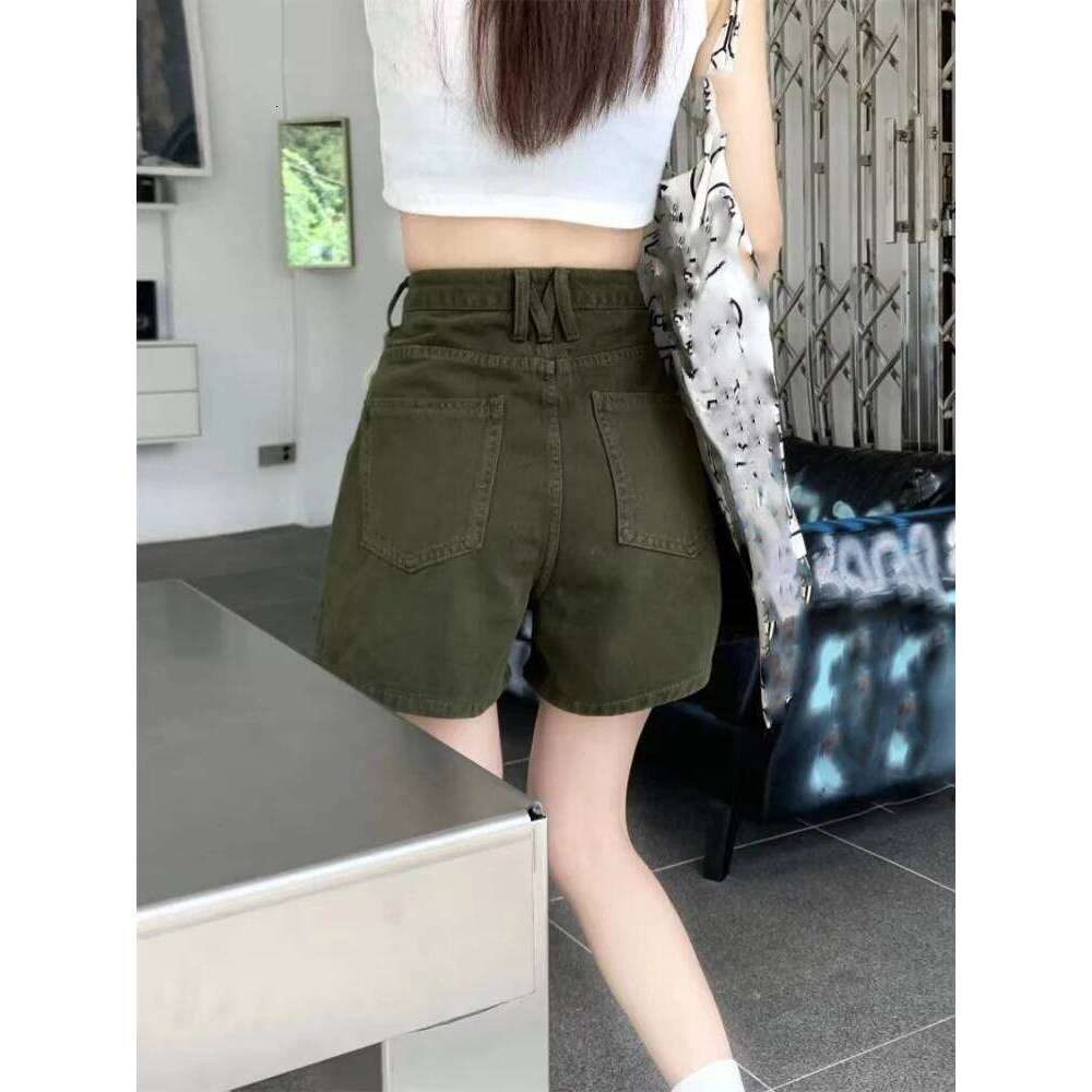 Vintage Green Denim Streetwear Korean High Waist Wide Leg Pants 2025 New Bottoms Casual Fashion Summer Y2k Shorts XJ260306