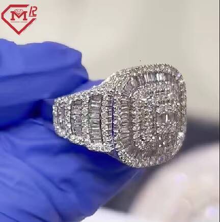 Iced Out Rapper Diamond Ring Hip Hop Rose Gold Plated Baguette Stone 925 Sterling Silver Vvs Moissanite Ring