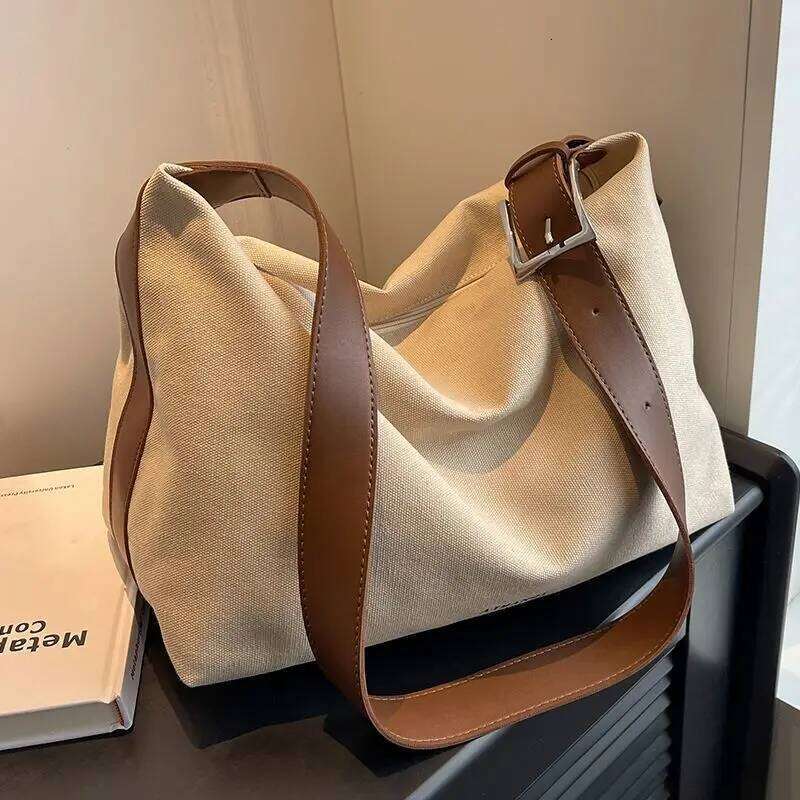 Canvas Tote Bags with Zipper Female Large Capacity Shoulder Bag Womens Durable Fabric Handbag XJ260306