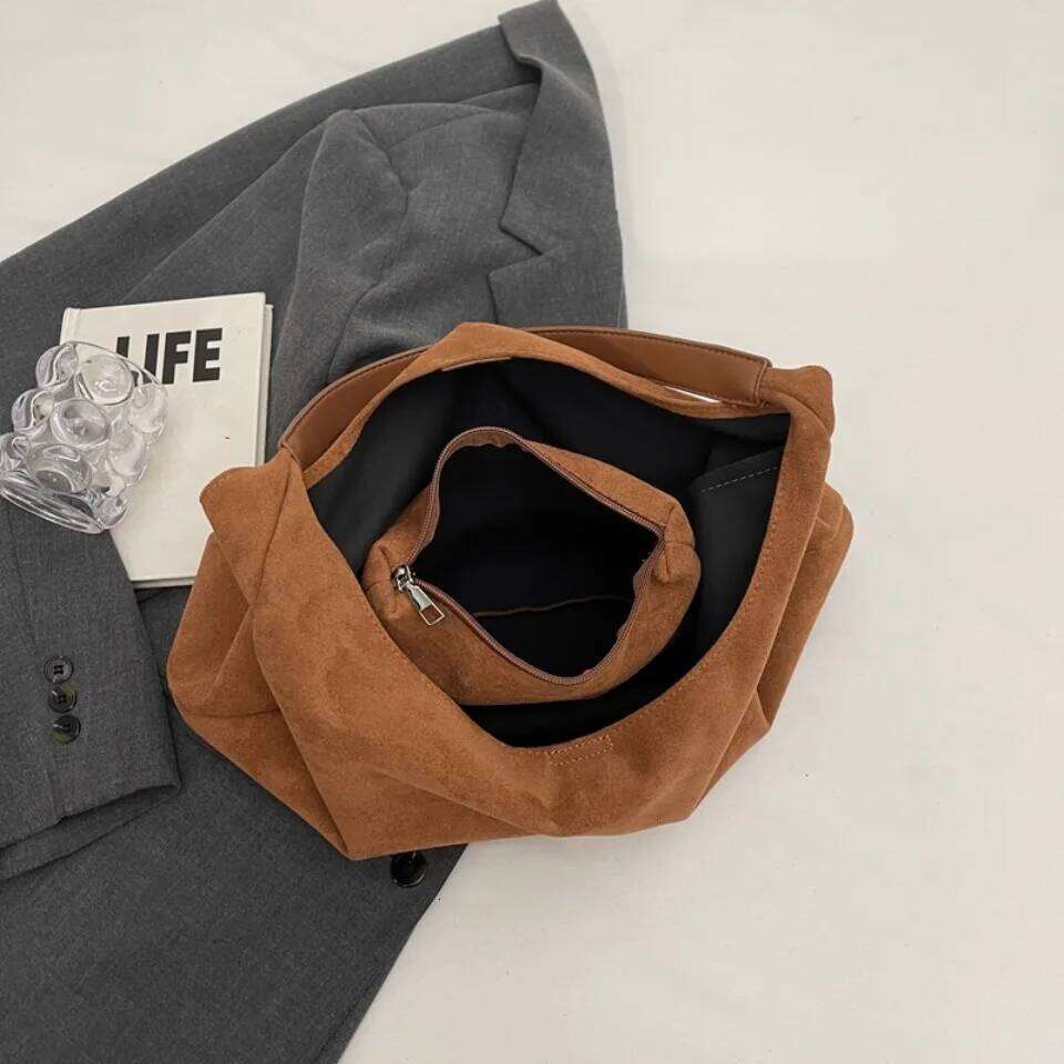 Winter Style Vintage 2 in 1 Women's Large Capacity Suede ShoulderHand Bag Casual Tote Commuter Bags For Women Retro Handbags XJ260306