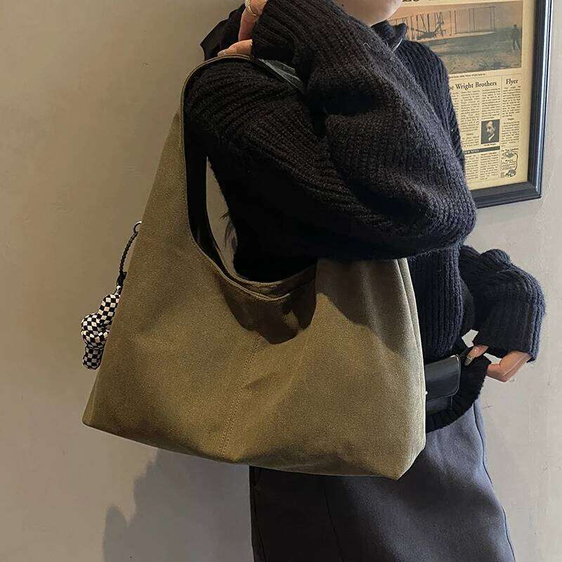 High Quality Big Tote Bags For Women Canvas Fabric Solid Color Large Capacity Underarm Shopper Shoulder Hobo Bag With Pendant XJ260306
