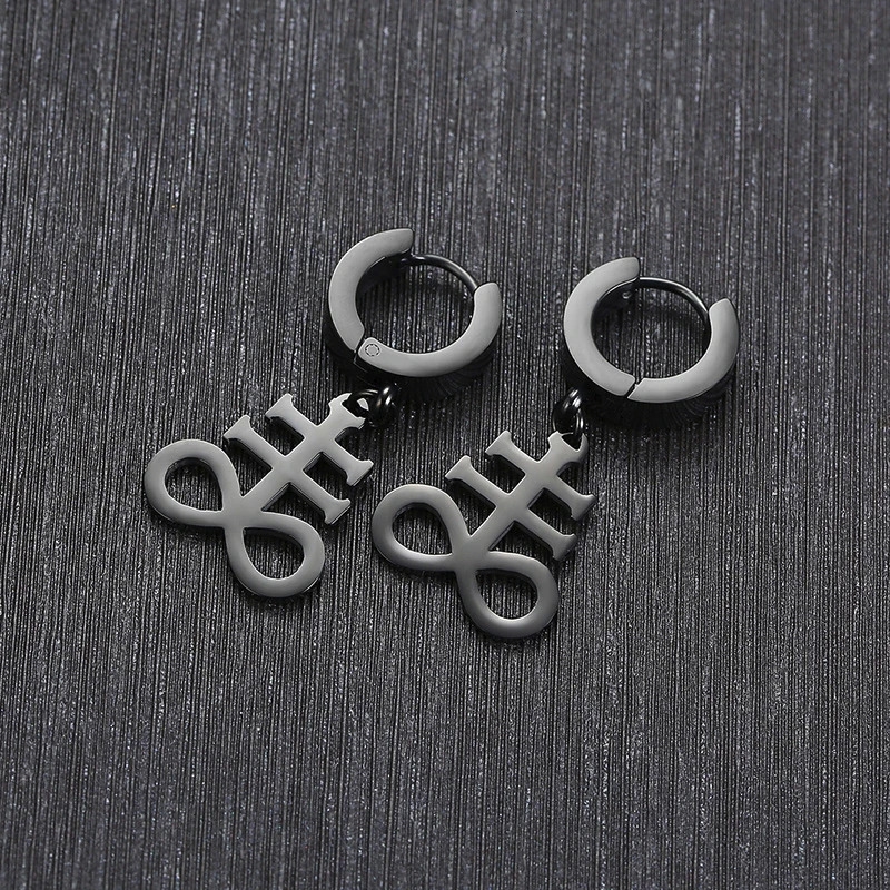 BRIMSTONE SATANIC CROSS EARRING for men CHURCH OF SATAN SATANIC STAINLESS STEEL EARRINGS UNISEX JEWELRY 260302