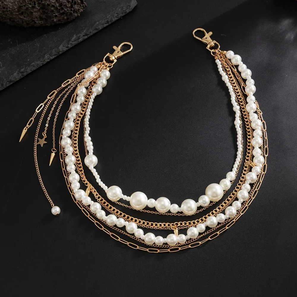 Exquisite Imitation Pearl Trousers Hipster Pant Jean Keychain for Men Punk Trousers Jeans Keyring HipHop Jewelry 260306