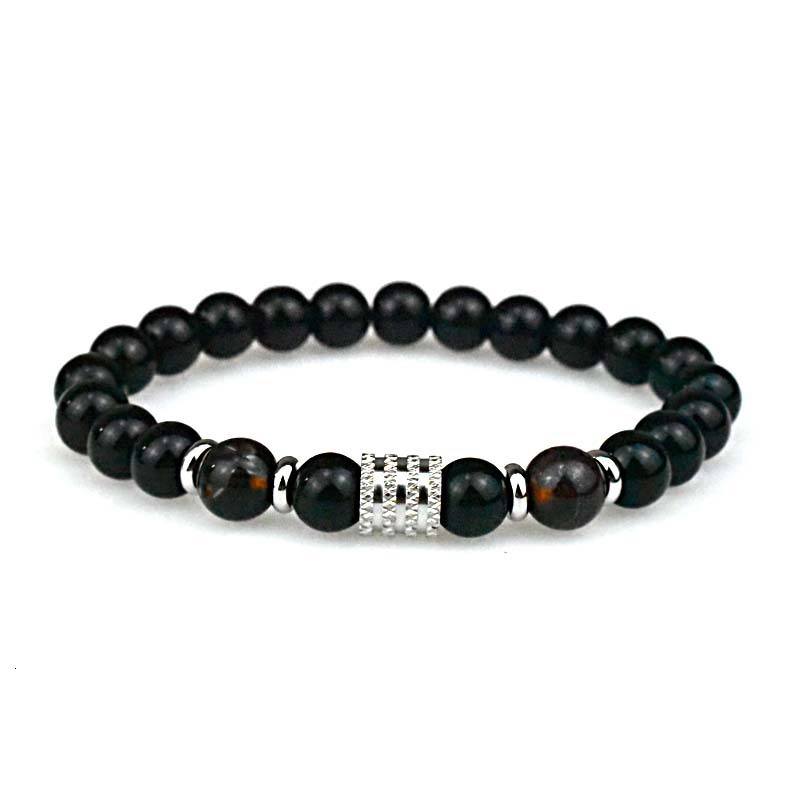 Luxury Brand Designer Jewelry European And American Ins Stainless Bracelet Steel 10mm Natural Stone Bracelet Tiger Eye Obsidian Men's Bracelet