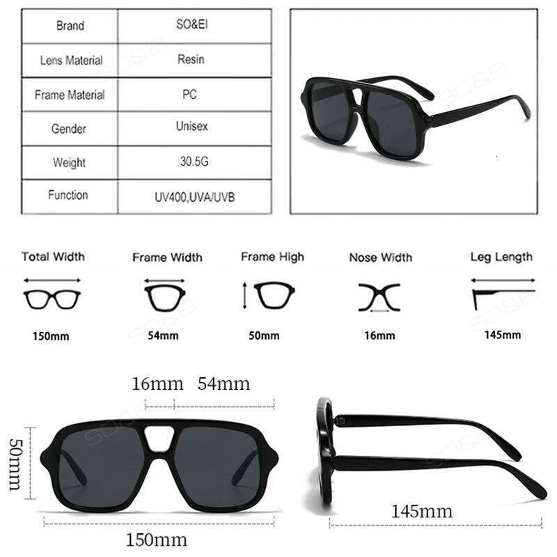 SO&EI Ins Popular Fashion Double Bridges Square Sunglasses Vintage Punk Yellow Blue Shades UV400 Men Trending Sun Glasses Z260306