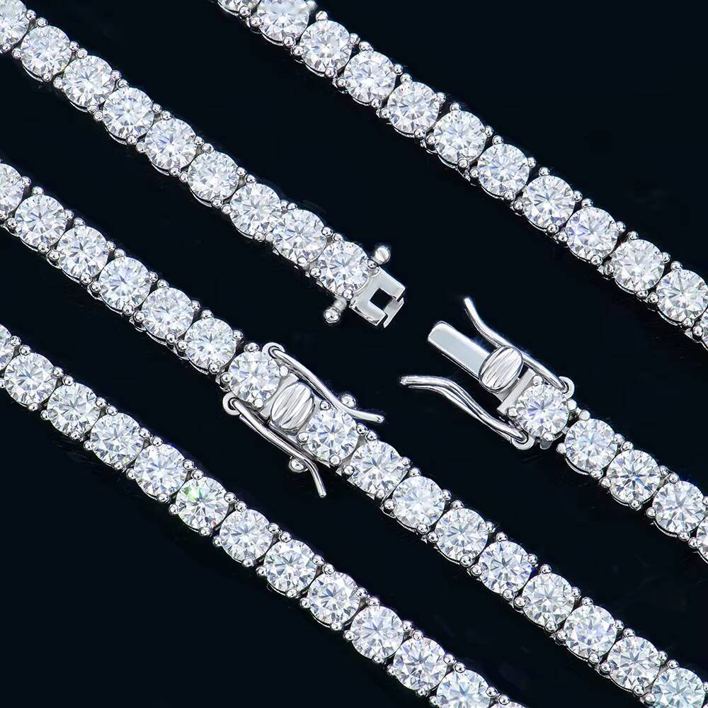Wholesale Unisex Trendy Jewelry 925 Sterling Silver Gra Certificate Vvs 4mm Moissanite Diamond Moissanite Tennis Chain Necklace