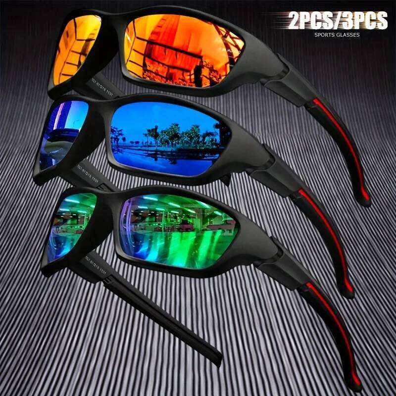 2/3pcs Men'S Sport Outdoor Protective Sunglasses Glasses Set TAC Lenses Polarized Anti-Glare Coating for Driving Z260306