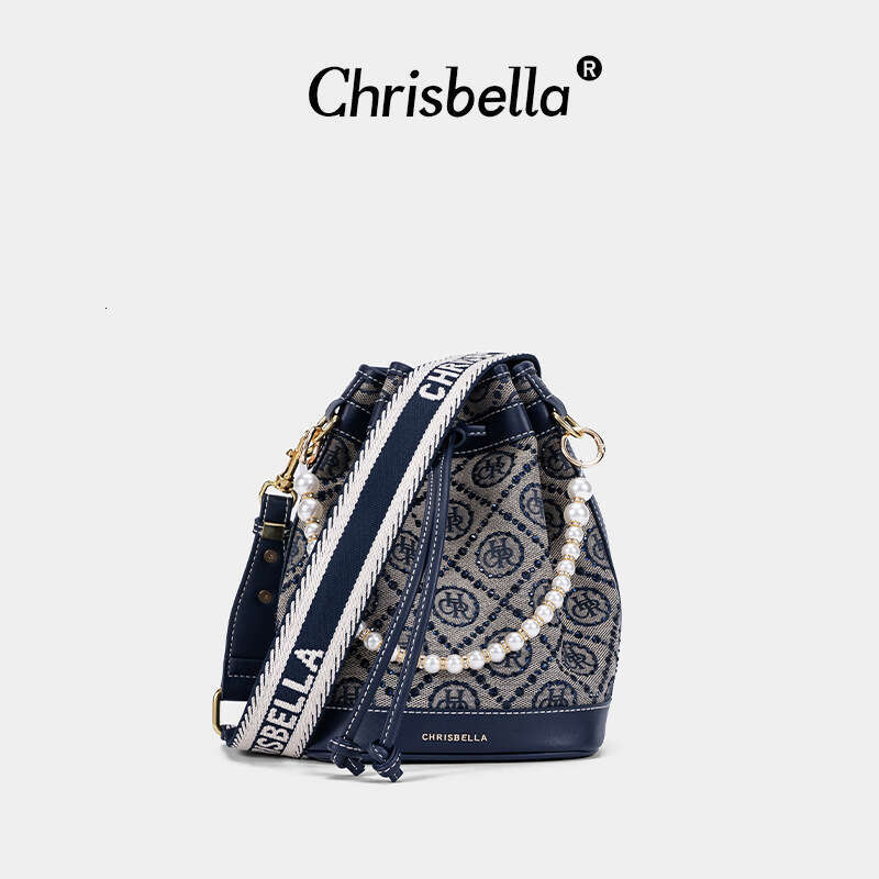 Monogram Print 2 Piece Bag Set - Luxury Bucket Bag & Crossbody Bag with Pearl Chain for Women SENYY
