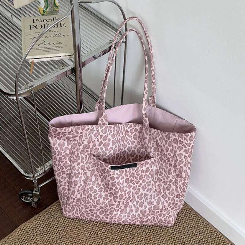Leopard Print Double-sided Shoulder Bags for Women Casual Girls Class Ladies Tote Bag Large Capacity Female Shopping Handbags XJ260306