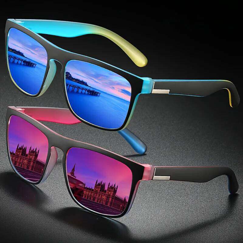 Square Gradient Mutipcolor Polarized Sunglasses Anti Glare Sun Shades For Summer Party Vacation Travel Driving Fishing Z260306