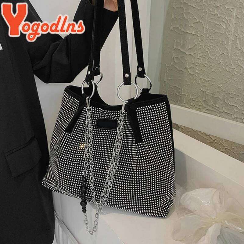 Yogodlns Luxury Rhinestone Bucket For Women Fashion Brands Shouldr Trendy Underarm Bag Shopping Handbag Purse Bolsa XJ260306