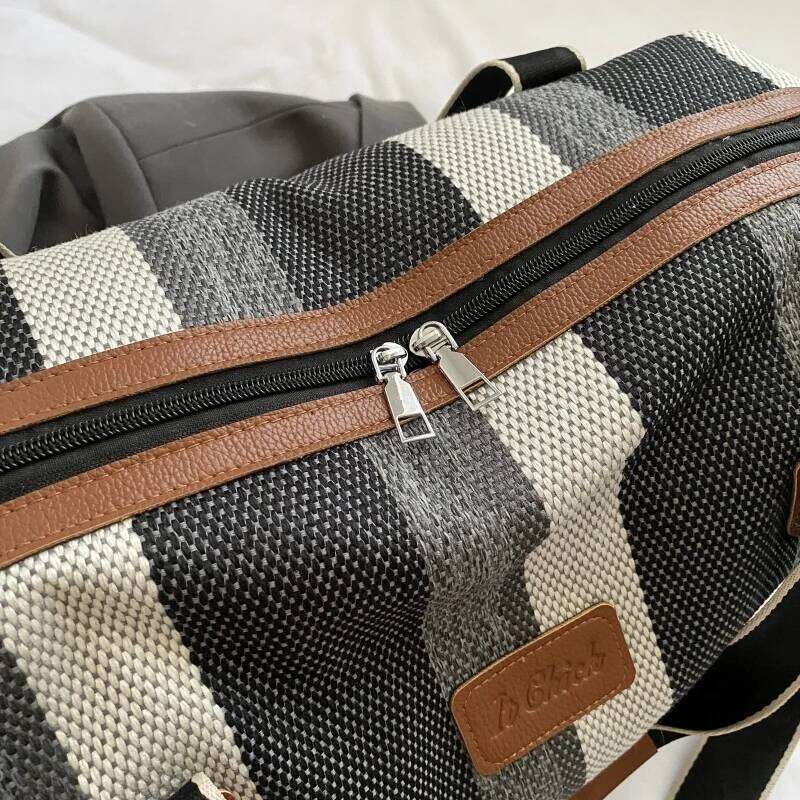 Quality Big Striped Boston Bags For Women Canvas Fabric Large Capacity Shopper Shoulder Crossbody Tote Bag 2025 Designer Handbag XJ260306