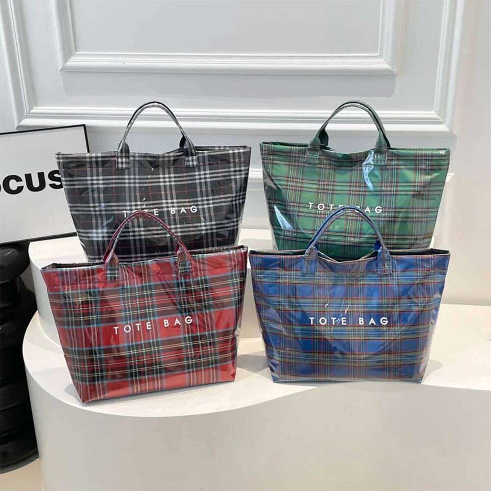 Lightweight Large Capacity Transparent Tote Bag for Women with Classic Grid Lining Velcro PU Water Resistant Comfort Handles XJ260306