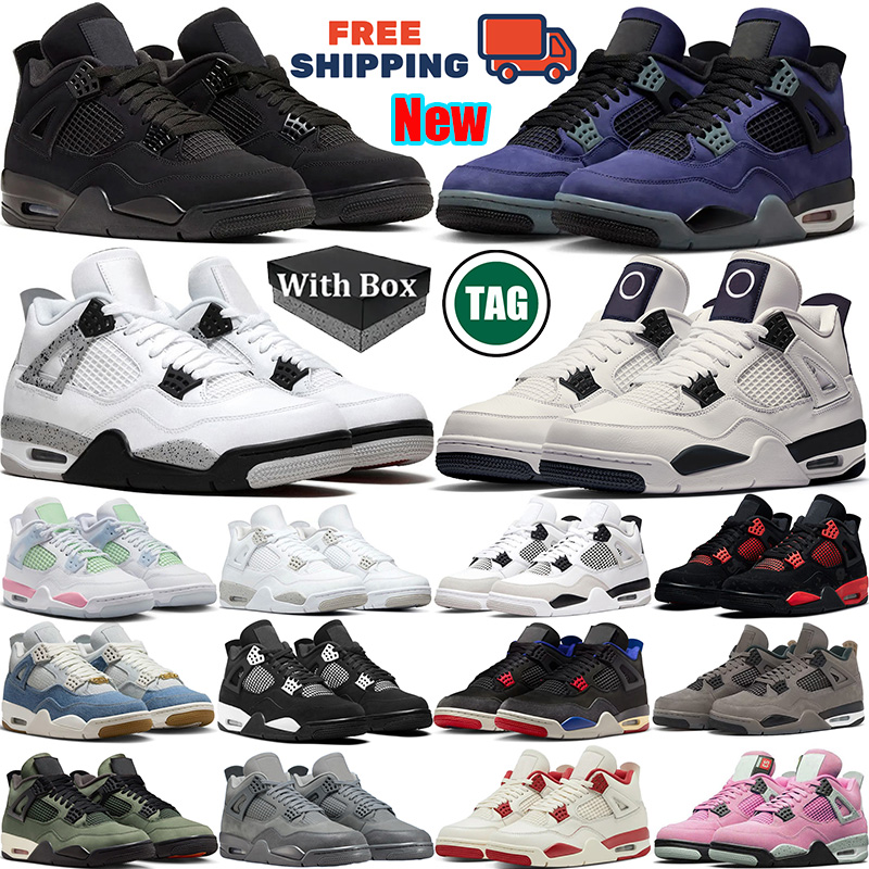 Free Shipping 4s 4 With box 2025 new black cat designer basketball shoes men women Forget Me Not military white cement Cave Stone outdoor sports outdoor sneakers