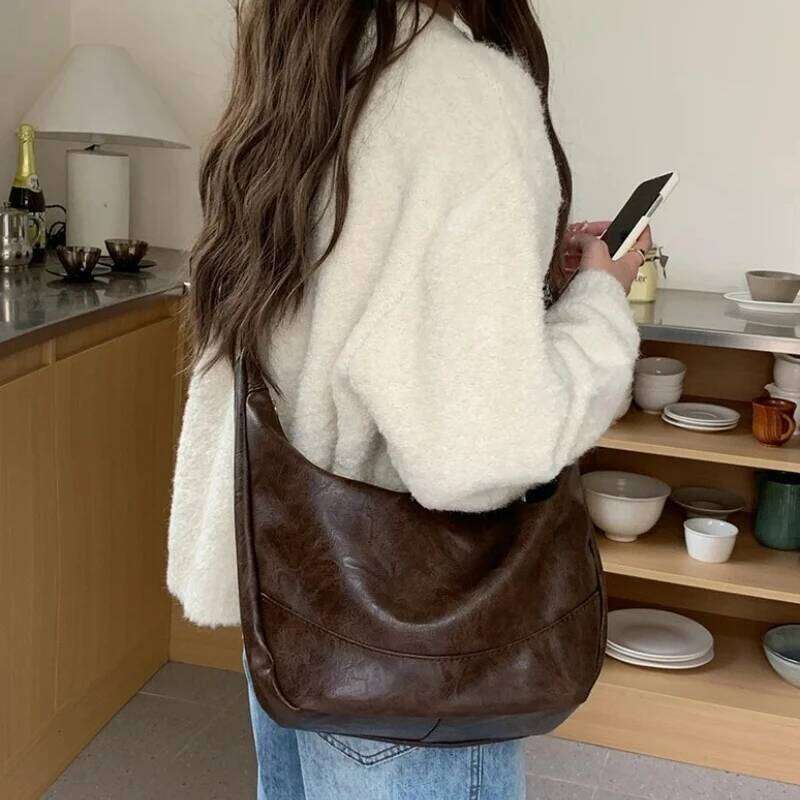 PU Leather Women's Hobos Shoulder Bags Large Capacity Female Travel Messenger Bag Solid Color College Girls Book Handbags Tote XJ260306