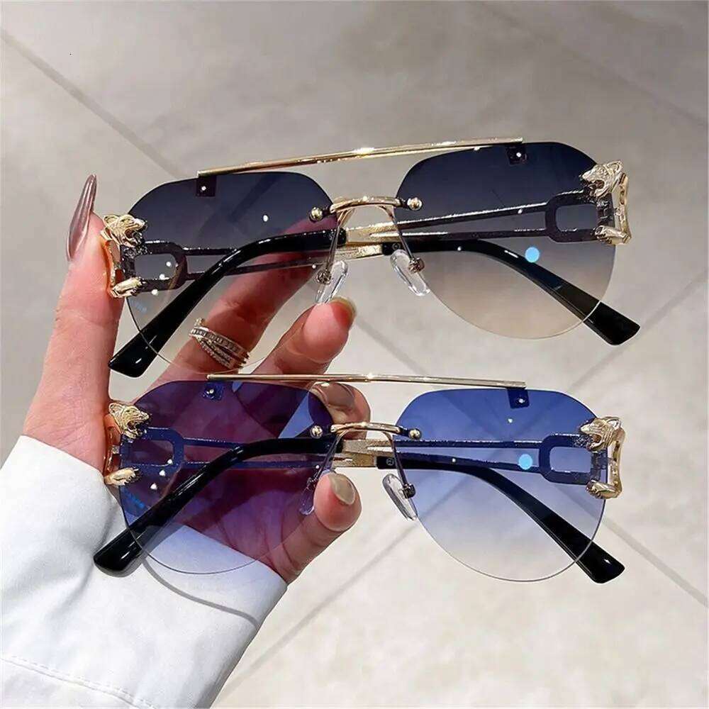Men Women Retro Cheetah Decor Sun Glasses Oversized Square Shades New Double Bridge Gradient UV400 Eyewear Z260306
