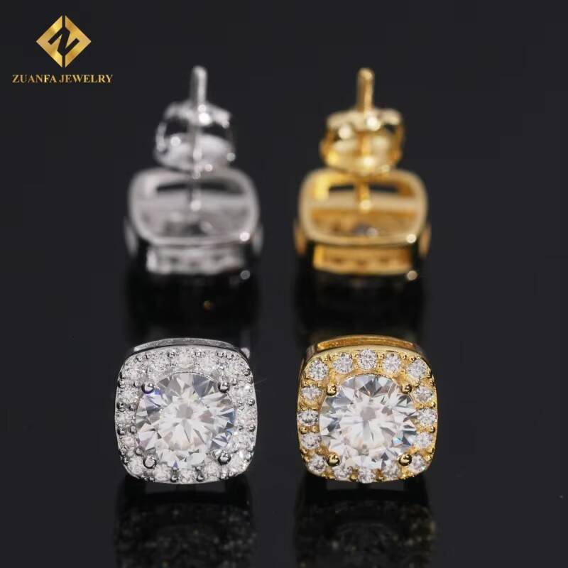 Hot Sale Fashion Jewelry 925 Silver Moissanite Diamond Stud Earrings 2ct Iced Out VVS Moissanite Earrings