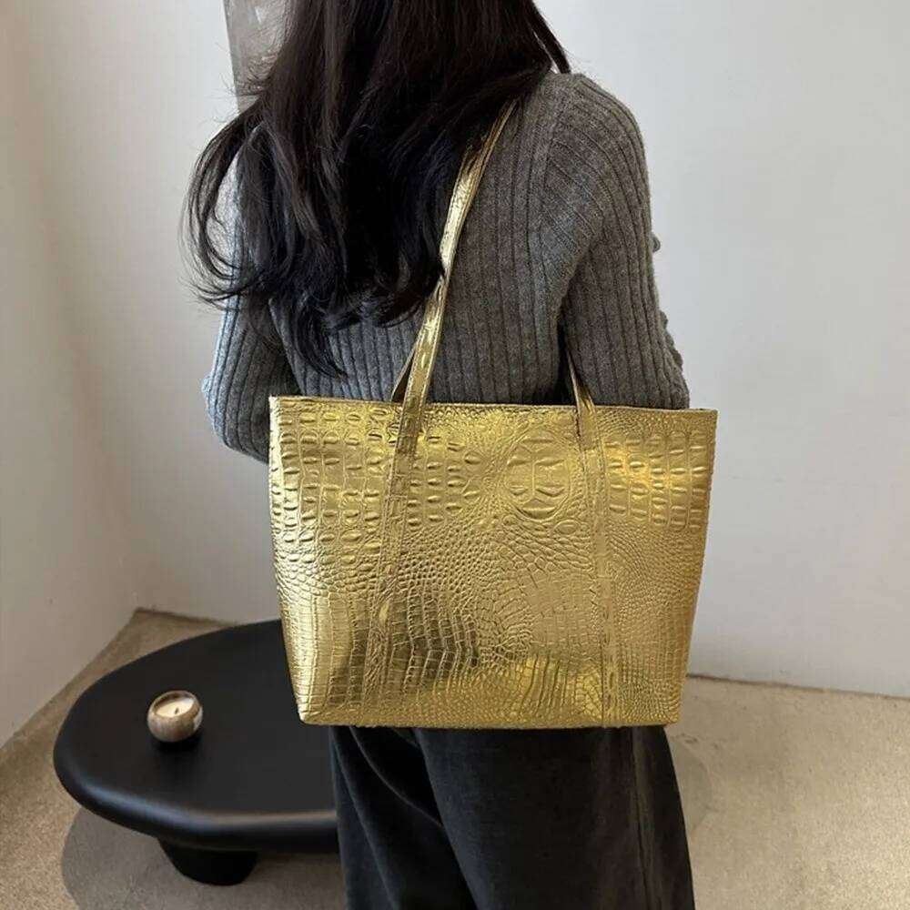 PU Leather Women Handbag Crocodile Pattern Luxury Female Shoulder Commuting Large Capacity Armpit Tote Bag Travel XJ260306