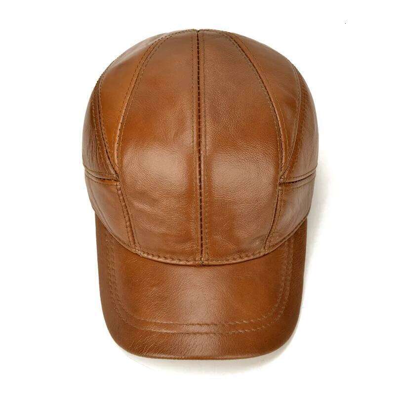 Genuine Cow Leather Caps Men with Cotton Inside Ear-protecting Headband Brown Black Kufi Hats High-end Winter Cool Hiking Hat Y260304