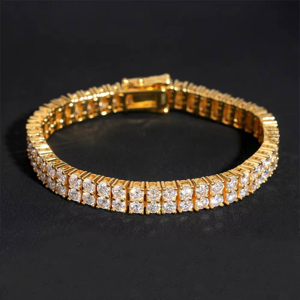 Pass Diamond Tester 6MM Two Rows 925 Silver Iced Out Hip Hop Fire Jewelry Moissanite Diamond Cluster Tennis Chain Bracelet