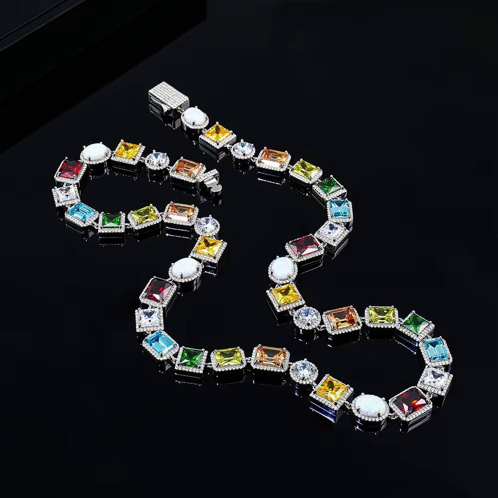 Custom Personalized High Gemstone Fashion Jewelry 925 Sterling Silver Zircon Color Tennis Chain Necklace for Women