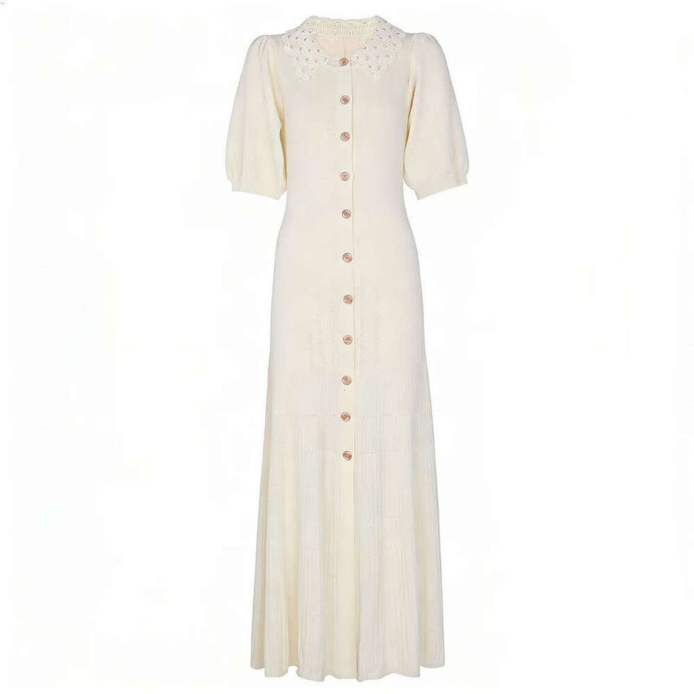2026 Spring/Summer French New Lantern Sleeve Knitted Dress Online Popular Slim Fit with Embroidered Collar