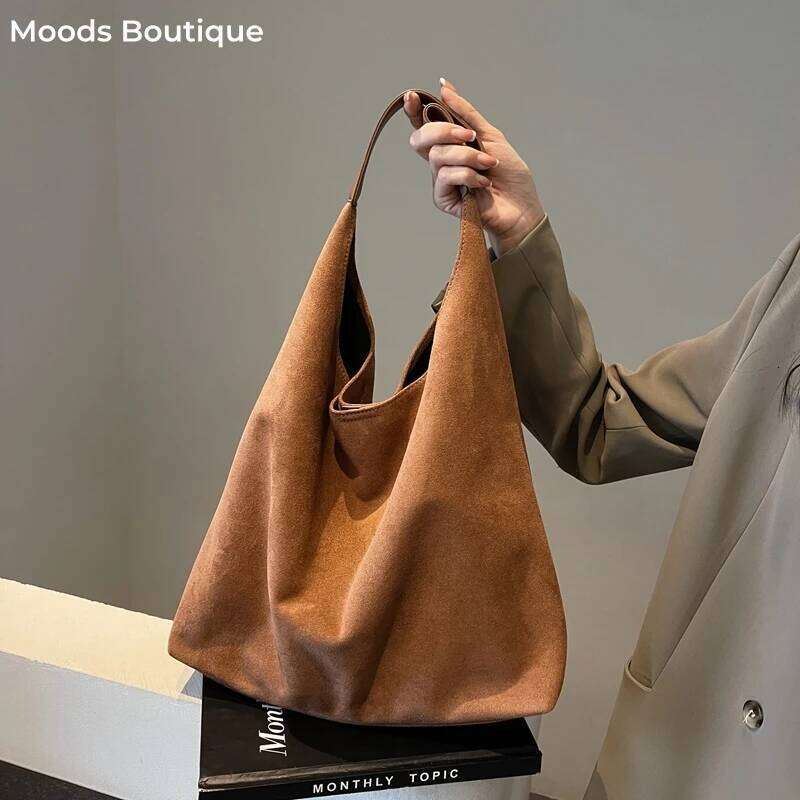 MOODS Casual Shoulder Bag Set For Women 2-IN-1 Suede Pure Color Large Capacity Shopper Tote 2024 Winter New Handbags Female XJ260306
