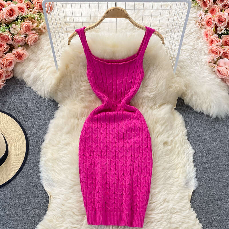 2026 Spring/Summer New Korean Knitted Tank Top, Slimming Waist, Tight Strap Dress