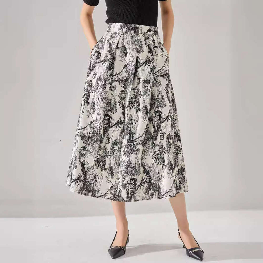 2026 new D-style printed pleated umbrella skirt, slim and elegant, suitable for daily commuting skirts and children