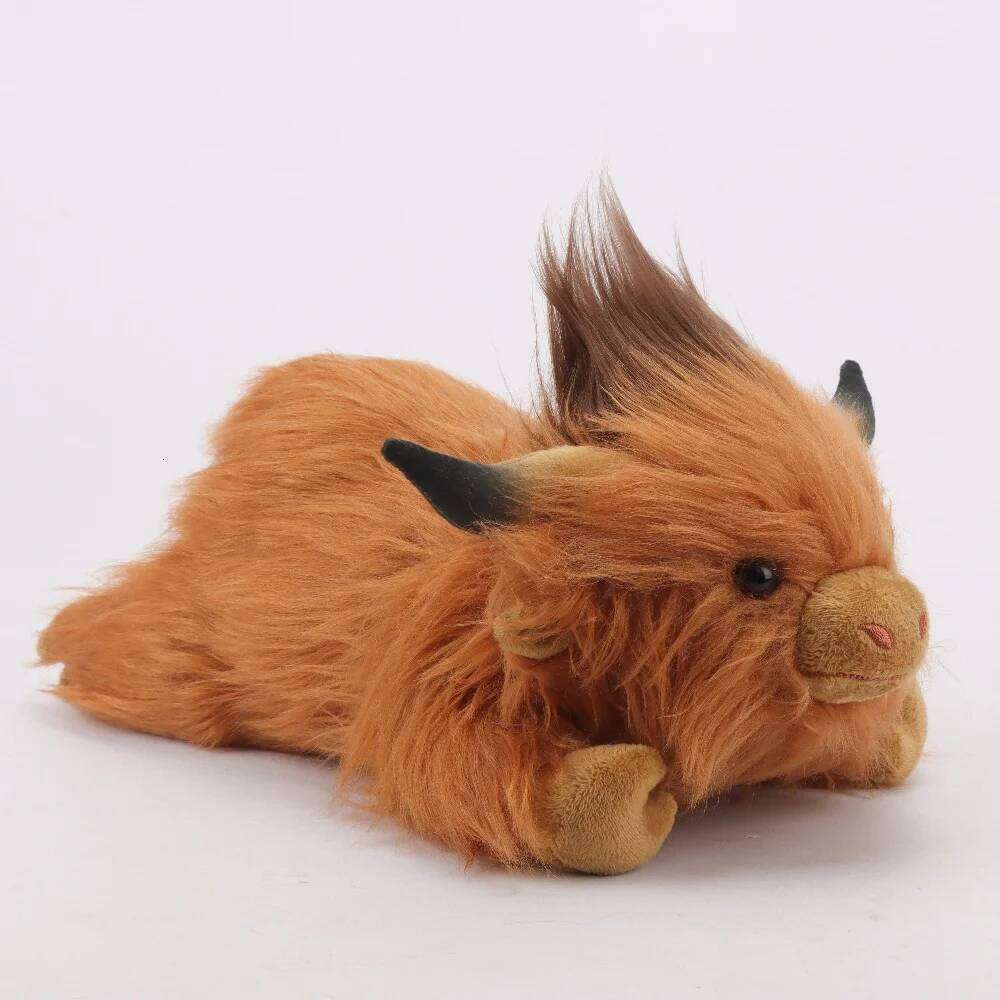 32cm Simulation Animal Doll Soft Stuffed Lying Highland Cow Plush Toy Kawaii Kids Xmas Gifts Home Decor R260908 - view 6
