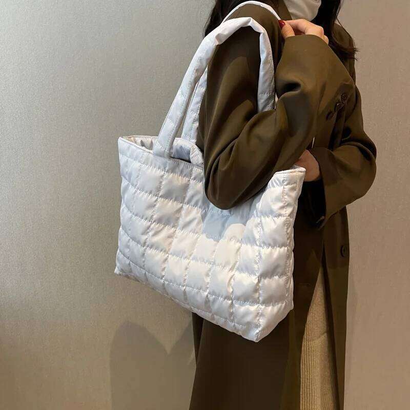 Large Capacity Winter Shoulder Female Solid Color Handbags Cotton Casual Shopper Tote For Women Fashion Top Handle Bag bolsa XJ260306