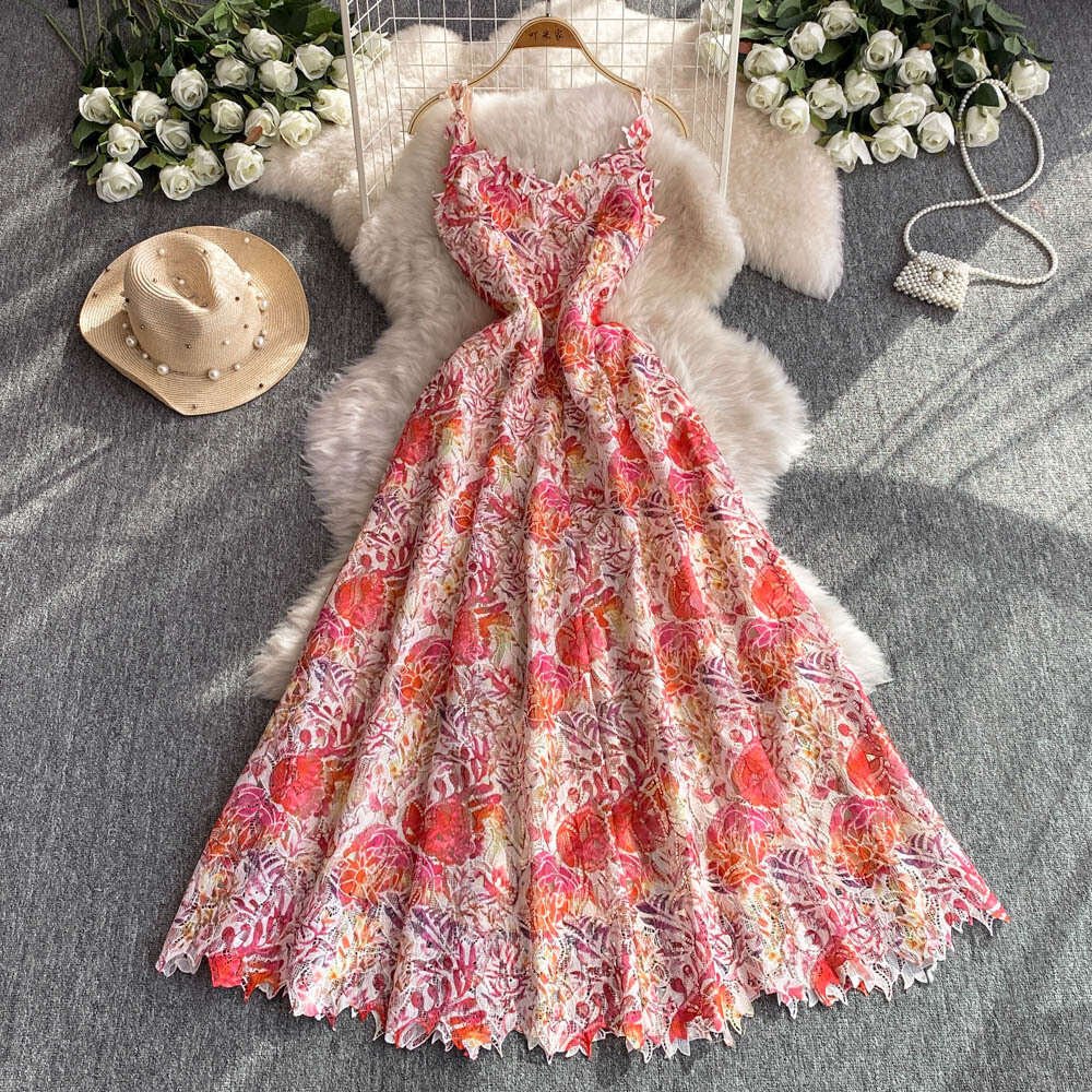 2026 A12 French court style women's vest skirt summer water-soluble lace hollow waist designer