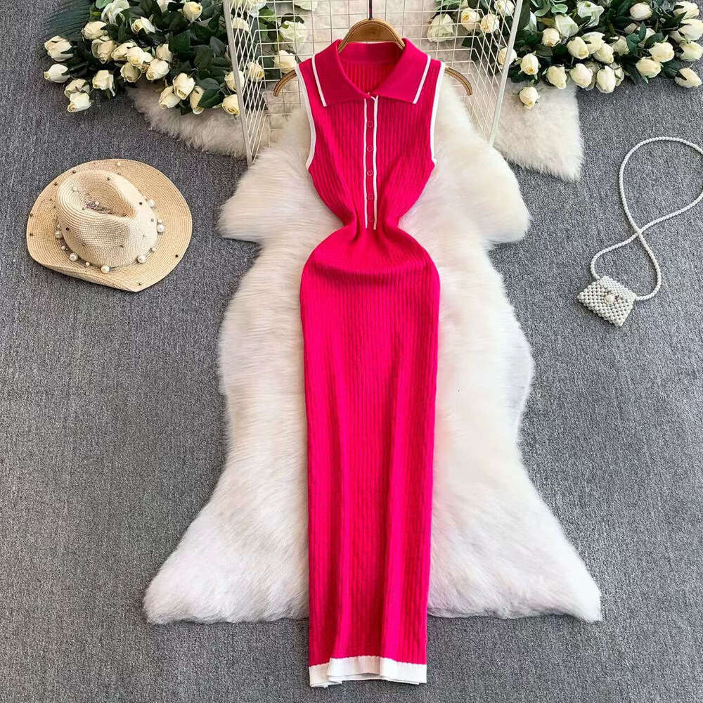 2026 Spring and Summer Designer Elegant Women's Contrast Color Flip Collar Short Sleeve Slimming Dress