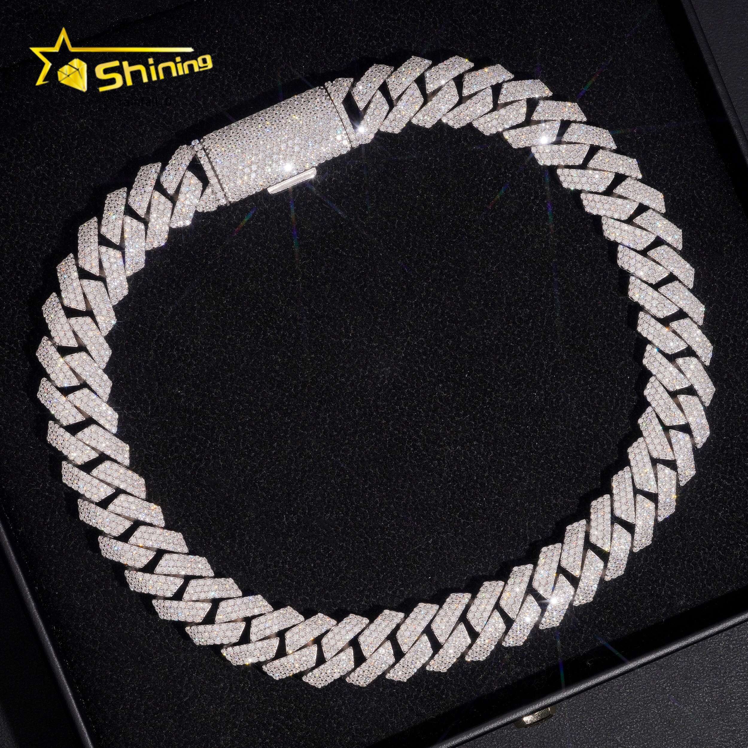 Moissanite Necklace 15MM Heavy Cuban Chain Gold Plated Sterling Silver 925 VVS Moissanite Cuban Link Chain Hip Hop Jewelry