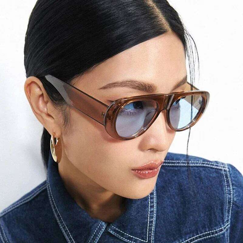 SO&EI Ins Popular Fashion Pilot Women Sunglasses Retro Blue Green Shades UV400 Men Trending Wide Legs Sun Glasses Z260306