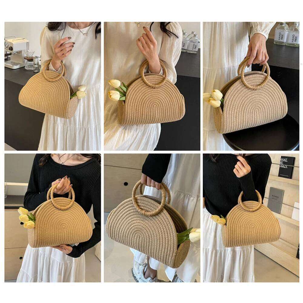 Handwoven Shoulder Purse Chic Cotton Rope Holiday Travel Handbag Retro Rattan Vacation Bag for Women and Girls XJ260306