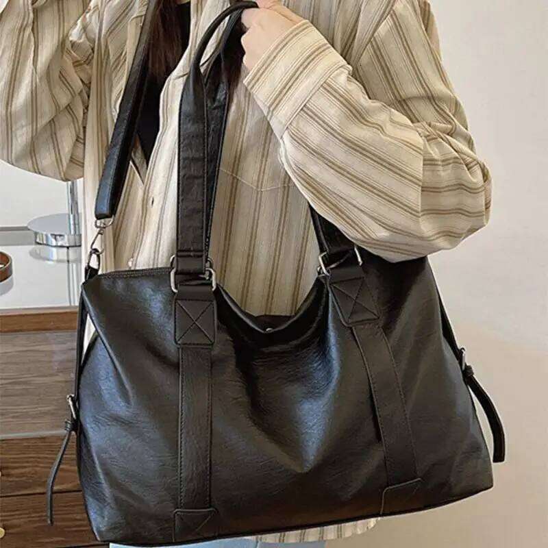 Fashion Simple Tote Black PU Leather Shoulder Crossbody Bag For Women Daily Commuting Bags Travel Storage Pouch XJ260306