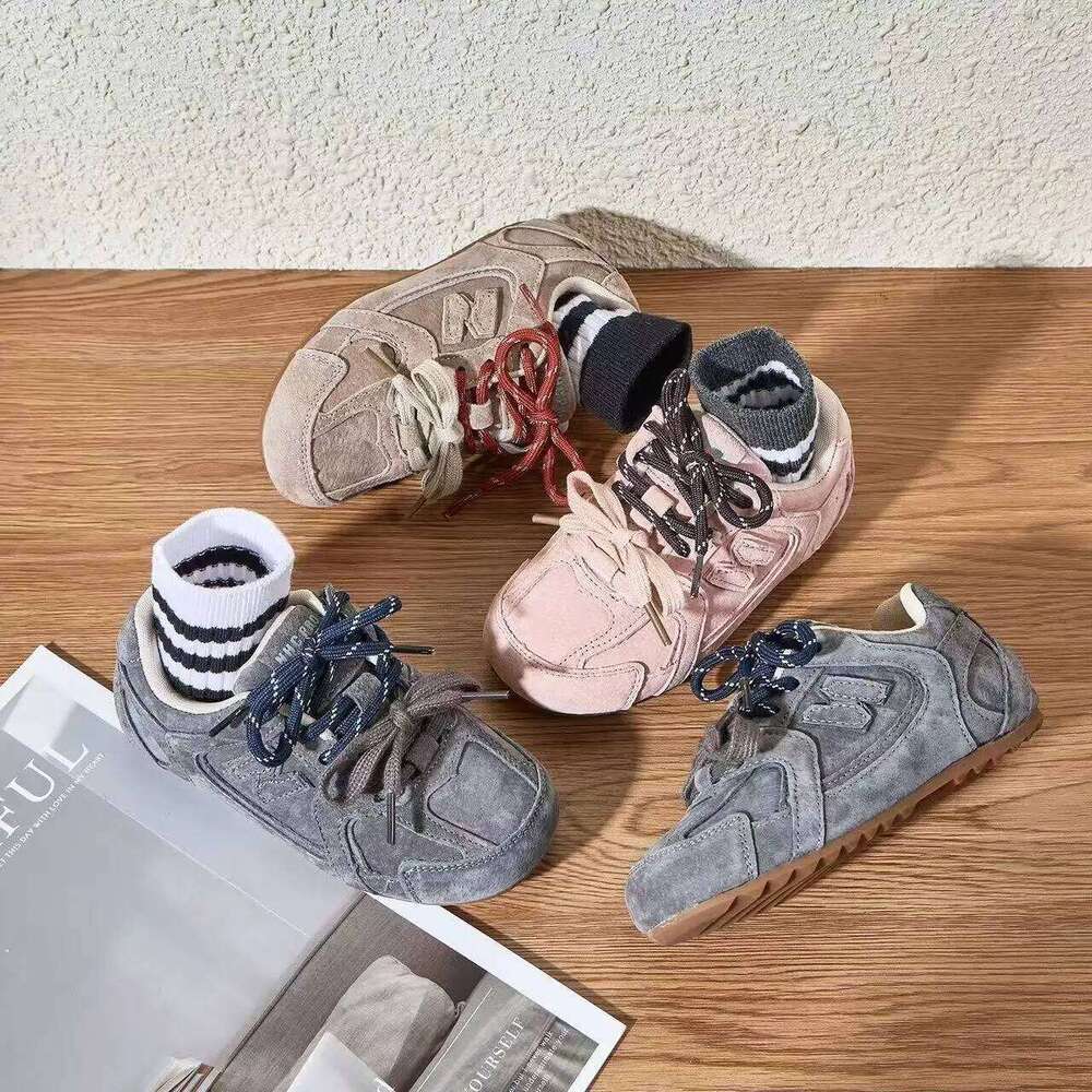 Autumn Children's Boys Girls Microfiber Leather Thin Bottom Running Kid Toddler Two-tone Shoelaces Non-slip Training Shoes