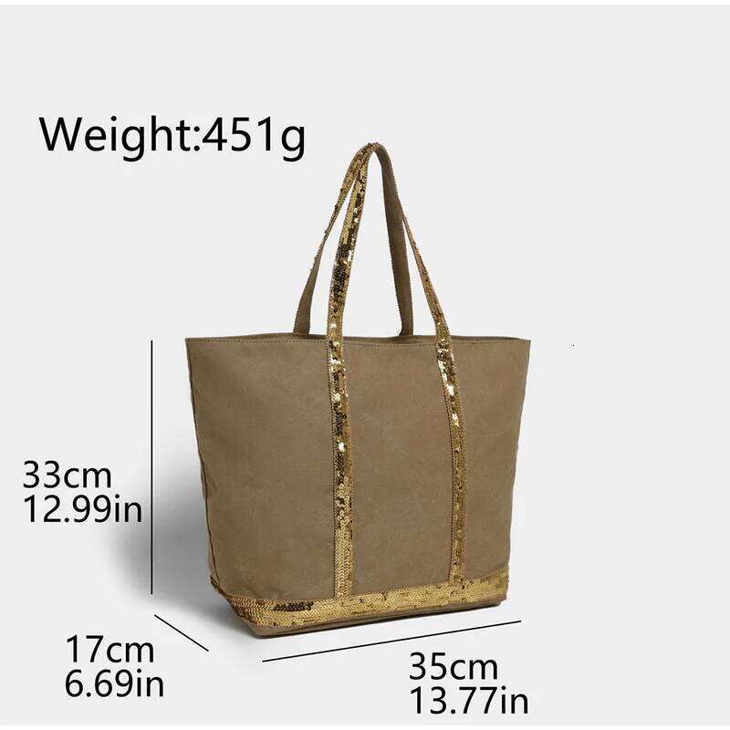 Brand Canvas Sequined Large Capacity Tote Contrast Color Retro Handbag Spacious Crossbody Business Trip Travel Bag XJ260306