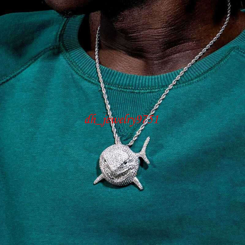Moissanit Design Iced Out Shark Gemstone Pendant Hip Hop Fashion Gold Necklace Link Chain For Men Rapper Jewelry - view 6