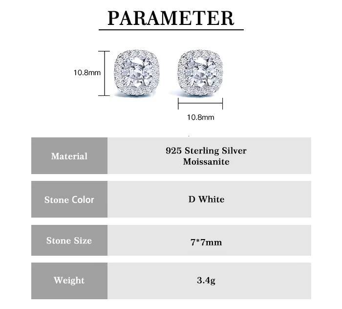Luster 3ct Cushion Cut D White Fashion Moissanite 925 Sterling Silver Gemstone Earrings Jewelry for Women