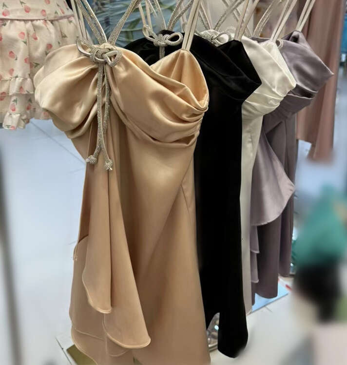 2026 summer fashion brand elegant and sexy rhinestone a2 decoration backless strapless satin luxurious eye-catching dress