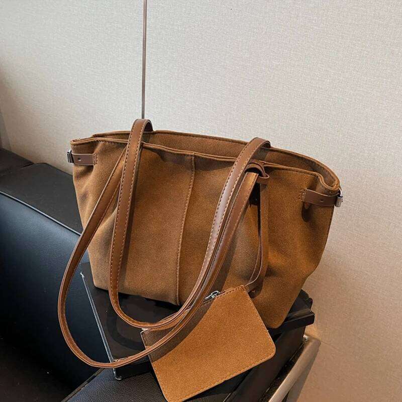 Suede Shoulder Bags for Women Large Capacity Totes Lightweight Underarm Casual Shopper Handbag Solid Color Travel Bucket Bag XJ260306