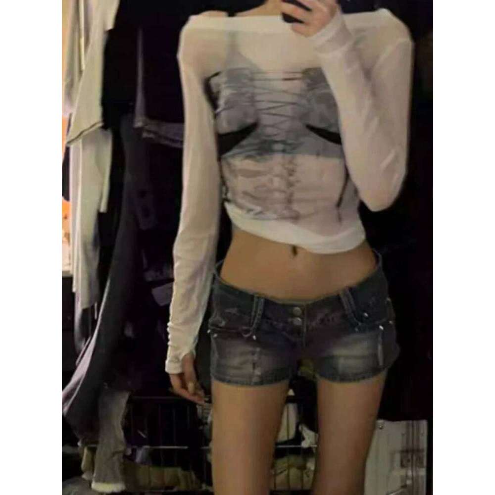 Y2k Low Waist Cowboy Women's Blue Denim Streetwear Mini Pants Harajuku Vintage Jeans Shorts 2000 Retro Clothes Summer XJ260306